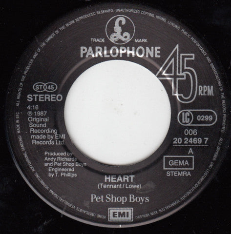 Pet Shop Boys : Heart (7", Single, Nei)