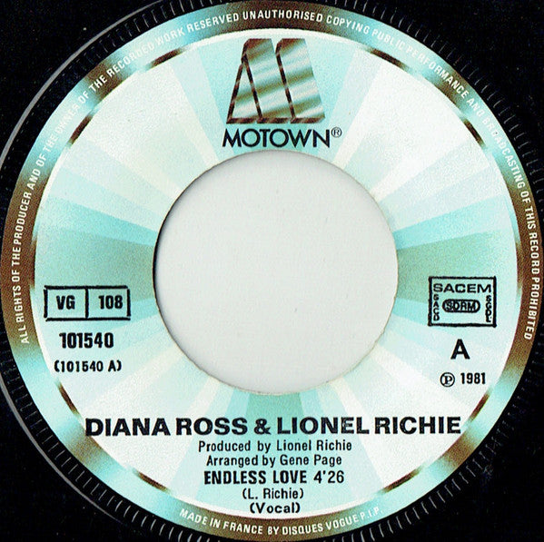 Diana Ross & Lionel Richie : Endless Love (7", Single)