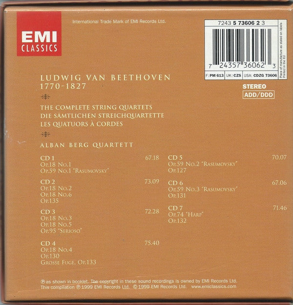 Ludwig van Beethoven - Alban Berg Quartett : The Complete String Quartets / Die Sämtlichen Streichquartette / Les Quatuors À Cordes (7xCD, RM + Box, Comp)