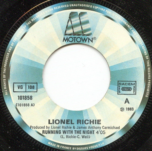 Lionel Richie : Running With The Night / Serves You Right (7", Single)