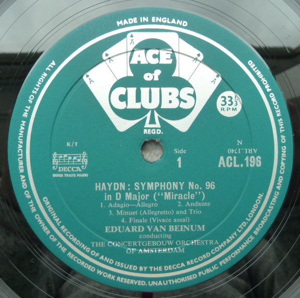 Joseph Haydn - Eduard van Beinum, Concertgebouworkest : Haydn Symphonies N°96 & 97 (LP, Mono)