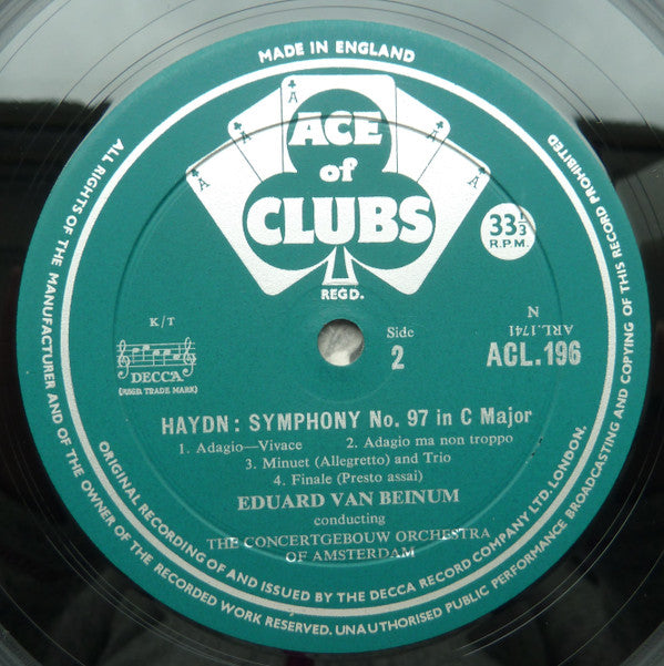 Joseph Haydn - Eduard van Beinum, Concertgebouworkest : Haydn Symphonies N°96 & 97 (LP, Mono)
