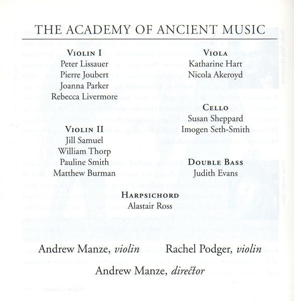 Johann Sebastian Bach - Andrew Manze, Rachel Podger, The Academy Of Ancient Music : Solo & Double Violin Concertos (CD)