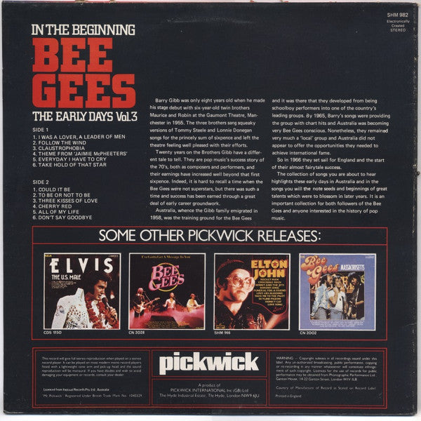 Bee Gees : In The Beginning - The Early Days Vol. 3 (LP, Comp, Ele)