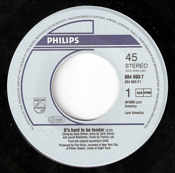 Carly Simon : It's Hard To Be Tender (7", Single)