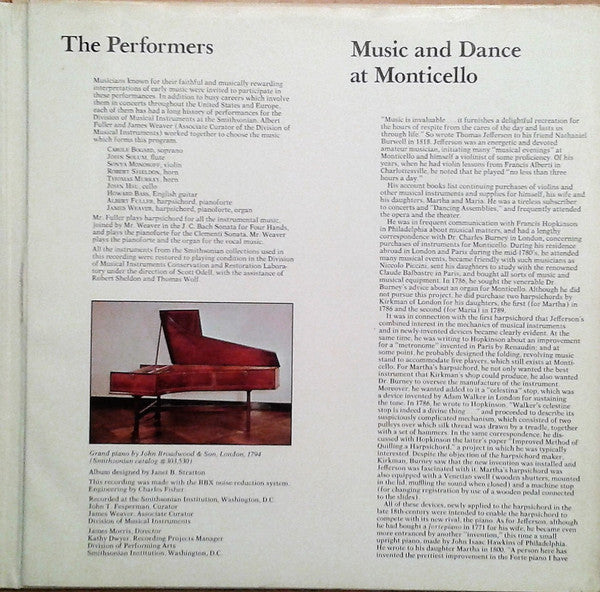 Carole Bogard, Sonya Monosoff, Howard Bass, Albert Fuller, James Weaver, Robert Sheldon (2), Thomas Murray (2), John Hsu, John Solum : Music From The Age Of Jefferson (LP)