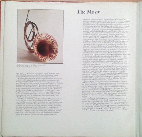 Carole Bogard, Sonya Monosoff, Howard Bass, Albert Fuller, James Weaver, Robert Sheldon (2), Thomas Murray (2), John Hsu, John Solum : Music From The Age Of Jefferson (LP)