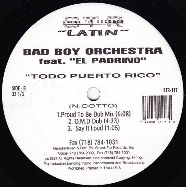 Bad Boy Orchestra Feat. El Padrino : Todo Puerto Rico (12")
