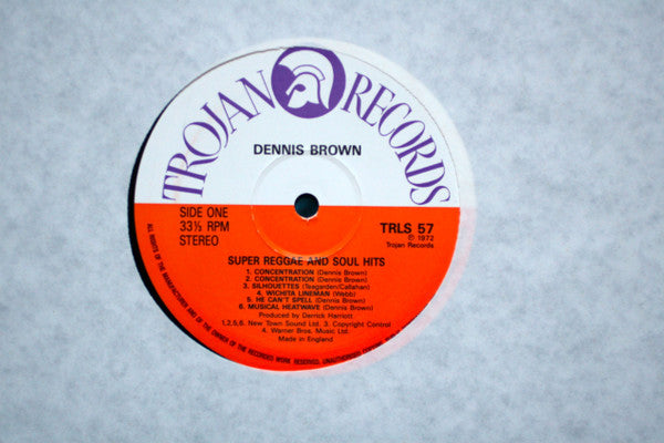 Dennis Brown : Super Reggae & Soul Hits (LP, Album, RE, Whi)