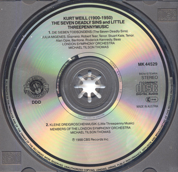 Kurt Weill : Julia Migenes - London Symphony Orchestra - Michael Tilson Thomas : The Seven Deadly Sins / Little Threepenny Music (CD, Album)