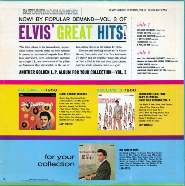 Elvis Presley : Elvis' Golden Records, Vol. 3 (LP, Comp, RE, San)