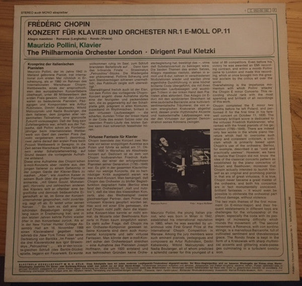 Frédéric Chopin, Maurizio Pollini, Philharmonia Orchestra : Klavierkonzert Nr.1 E-Moll Op.11 (LP)