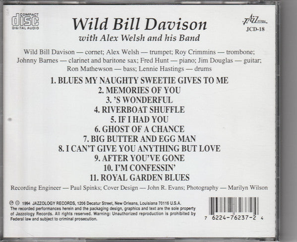 Wild Bill Davison With Alex Welsh & His Band : Blowin' Wild (CD, Album, RE)