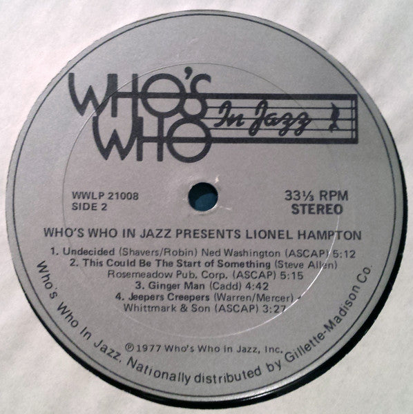 Lionel Hampton : Who's Who In Jazz Presents: Lionel Hampton (LP, Album)
