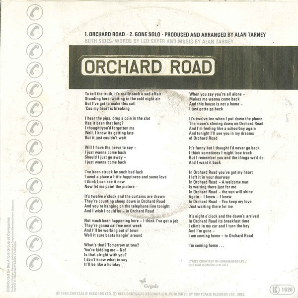 Leo Sayer : Orchard Road (7", Single)