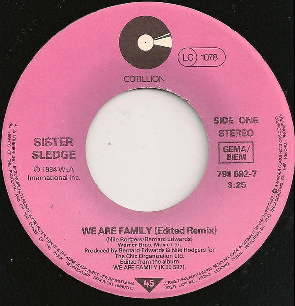 Sister Sledge : We Are Family (1984 Mix By Bernard Edwards) (7", Single)
