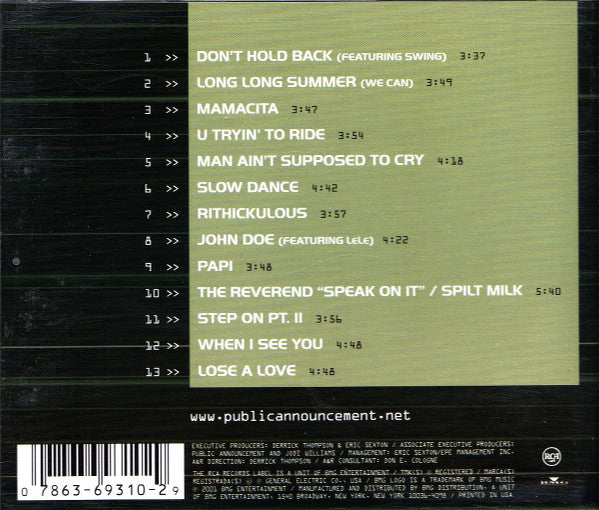 Public Announcement : Don't Hold Back (CD, Album)