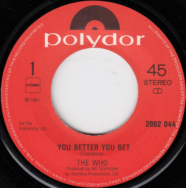 The Who : You Better You Bet (7", Single)
