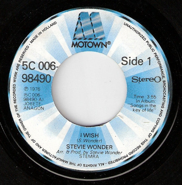 Stevie Wonder : I Wish (7", Single)