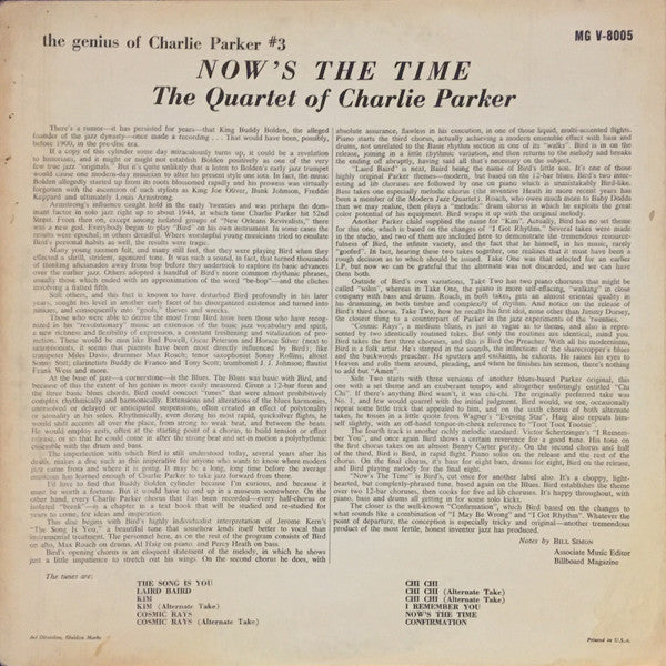 The Charlie Parker Quartet : Now's The Time (LP, Album, Mono, RE)