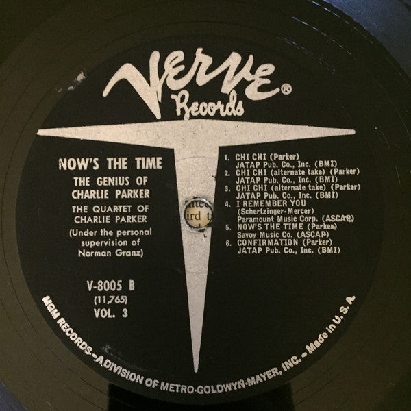 The Charlie Parker Quartet : Now's The Time (LP, Album, Mono, RE)