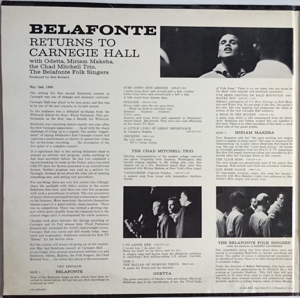 Harry Belafonte With Odetta ~ Miriam Makeba ~ The Chad Mitchell Trio ~ The Belafonte Folk Singers : Belafonte Returns To Carnegie Hall (2xLP, Album, Gat)