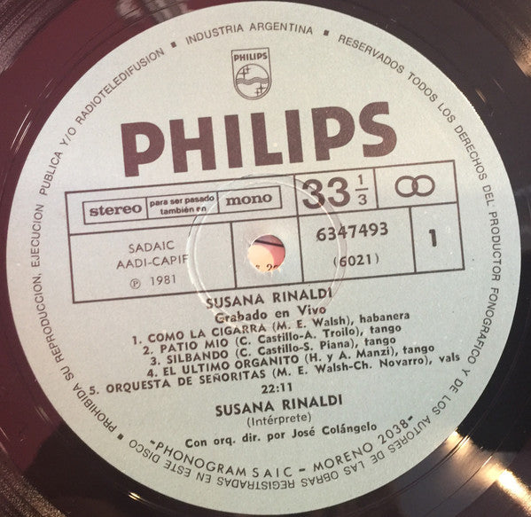 Susana Rinaldi : Grabado En Vivo (LP, Album)