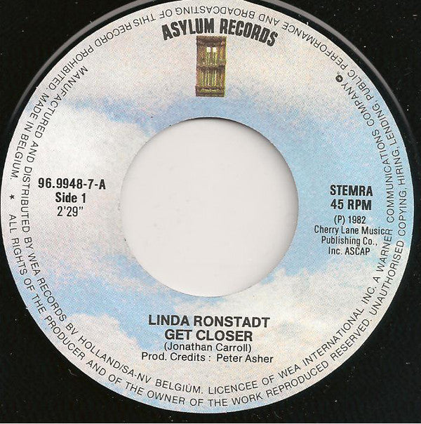 Linda Ronstadt : Get Closer (7", Single)