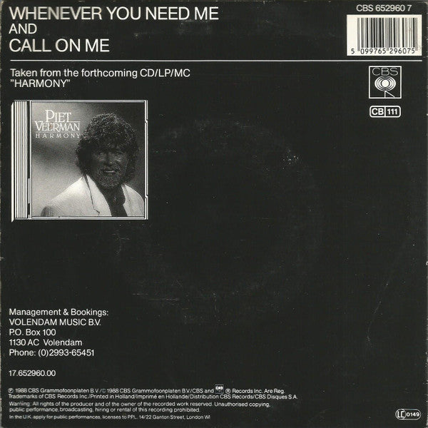 Piet Veerman : Whenever You Need Me (7", Single)