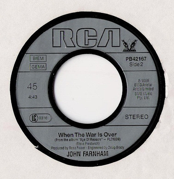 John Farnham : Age Of Reason (7", Single)