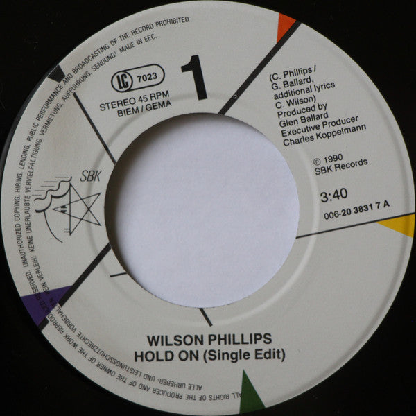 Wilson Phillips : Hold On (7", Single)
