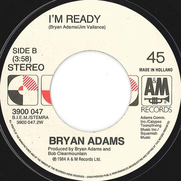 Bryan Adams : Run To You (7", Single)