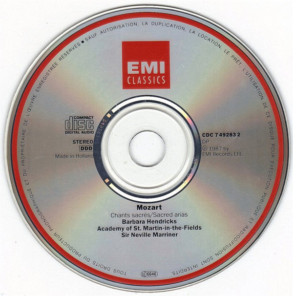 Wolfgang Amadeus Mozart : Barbara Hendricks, Sir Neville Marriner : Airs Sacrés/Sacred Arias (CD, Album)