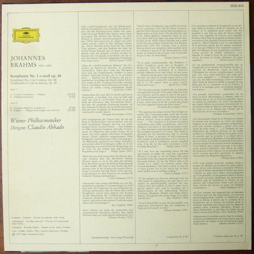 Johannes Brahms / Claudio Abbado, Wiener Philharmoniker : Symphonie Nr. 1 (LP, Album)
