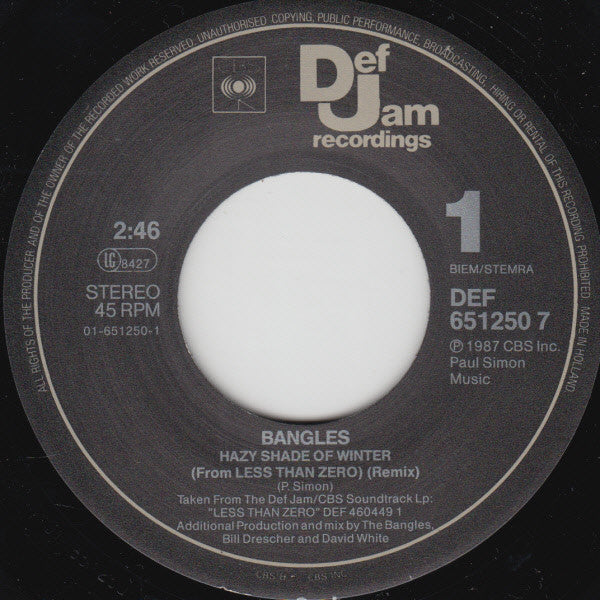 Bangles : Hazy Shade Of Winter (7", Single)