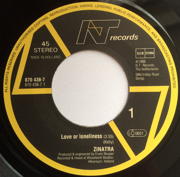 Zinatra : Love Or Loneliness (7", Single)
