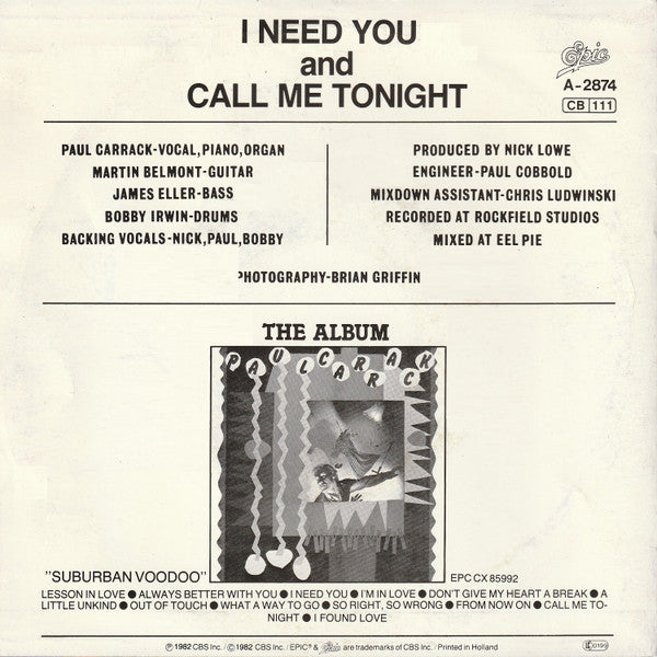 Paul Carrack : I Need You (7", Single)
