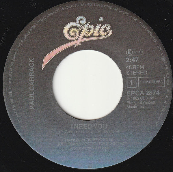 Paul Carrack : I Need You (7", Single)