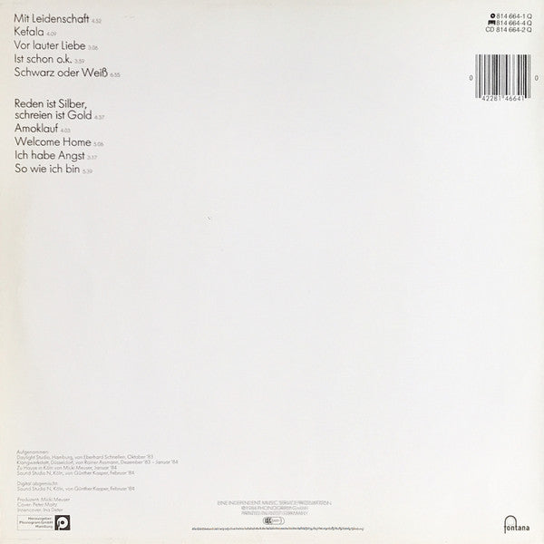Ina Deter Band : Mit Leidenschaft (LP, Album, Vio)