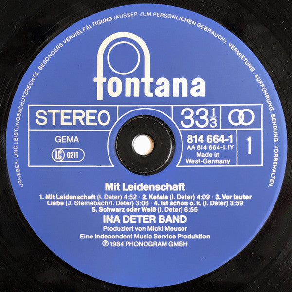 Ina Deter Band : Mit Leidenschaft (LP, Album, Vio)