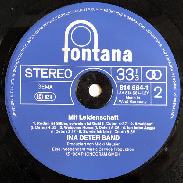 Ina Deter Band : Mit Leidenschaft (LP, Album, Vio)