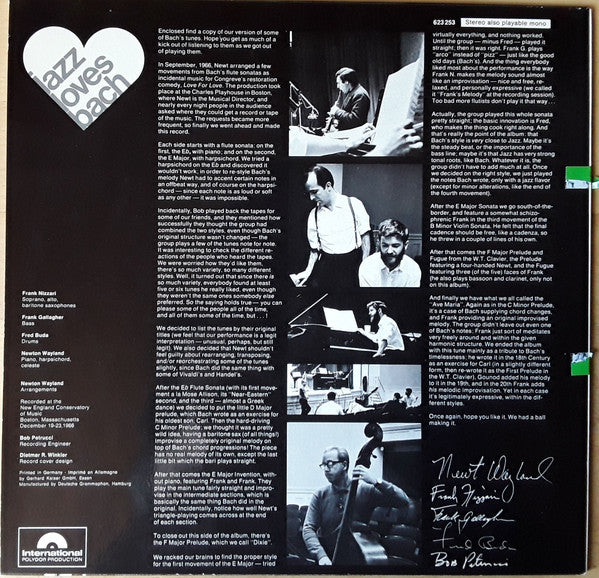 Frank Nizzari, Frank Gallagher (2), Fred Buda, Newton Wayland : Jazz Loves Bach (LP, Album)