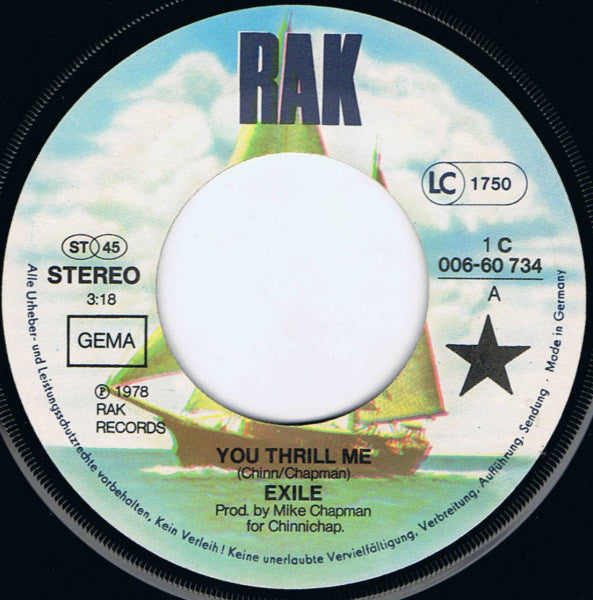 Exile (7) : You Thrill Me (7", Single)