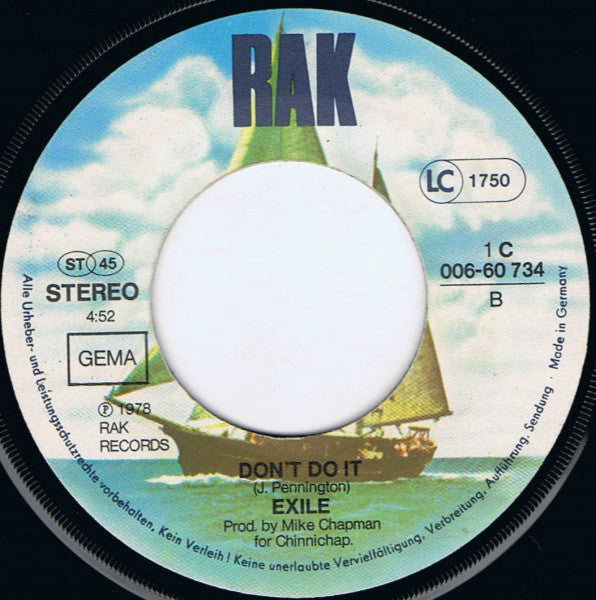 Exile (7) : You Thrill Me (7", Single)