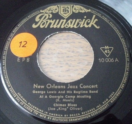 George Lewis' Ragtime Band : New Orleans Jazz Concert (7", EP)