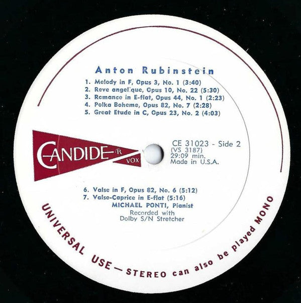 Anton Rubinstein, Philharmonia Hungarica, Othmar F. M. Mága, Michael Ponti : Piano Concerto No. 4 In D Minor Op. 70 / Assorted Small Solo Pieces (LP)