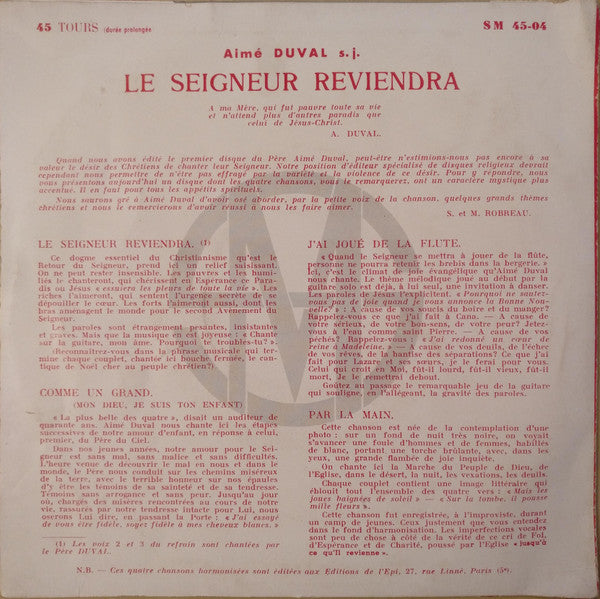 Aimé Duval : Le Seigneur Reviendra (7", EP)
