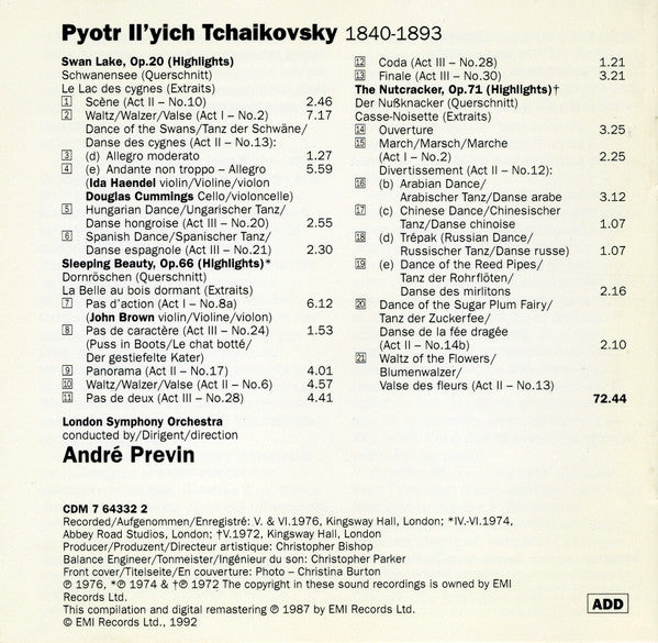 André Previn, Pyotr Ilyich Tchaikovsky, London Symphony Orchestra : Swan Lake, Sleeping Beauty, The Nutcracker (CD, RE)