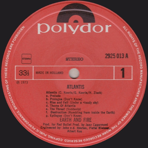 Earth And Fire : Atlantis (LP, Album, Gat)