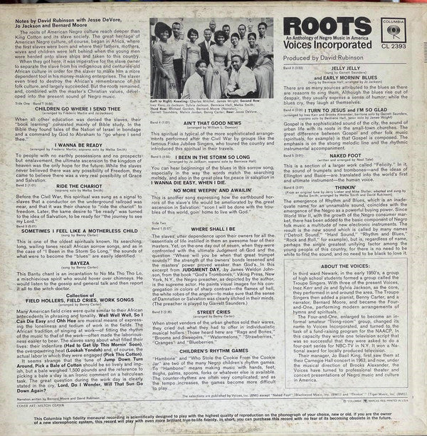 Voices, Incorporated : Roots: An Anthology Of Negro Music In America (LP, Album, Mono)